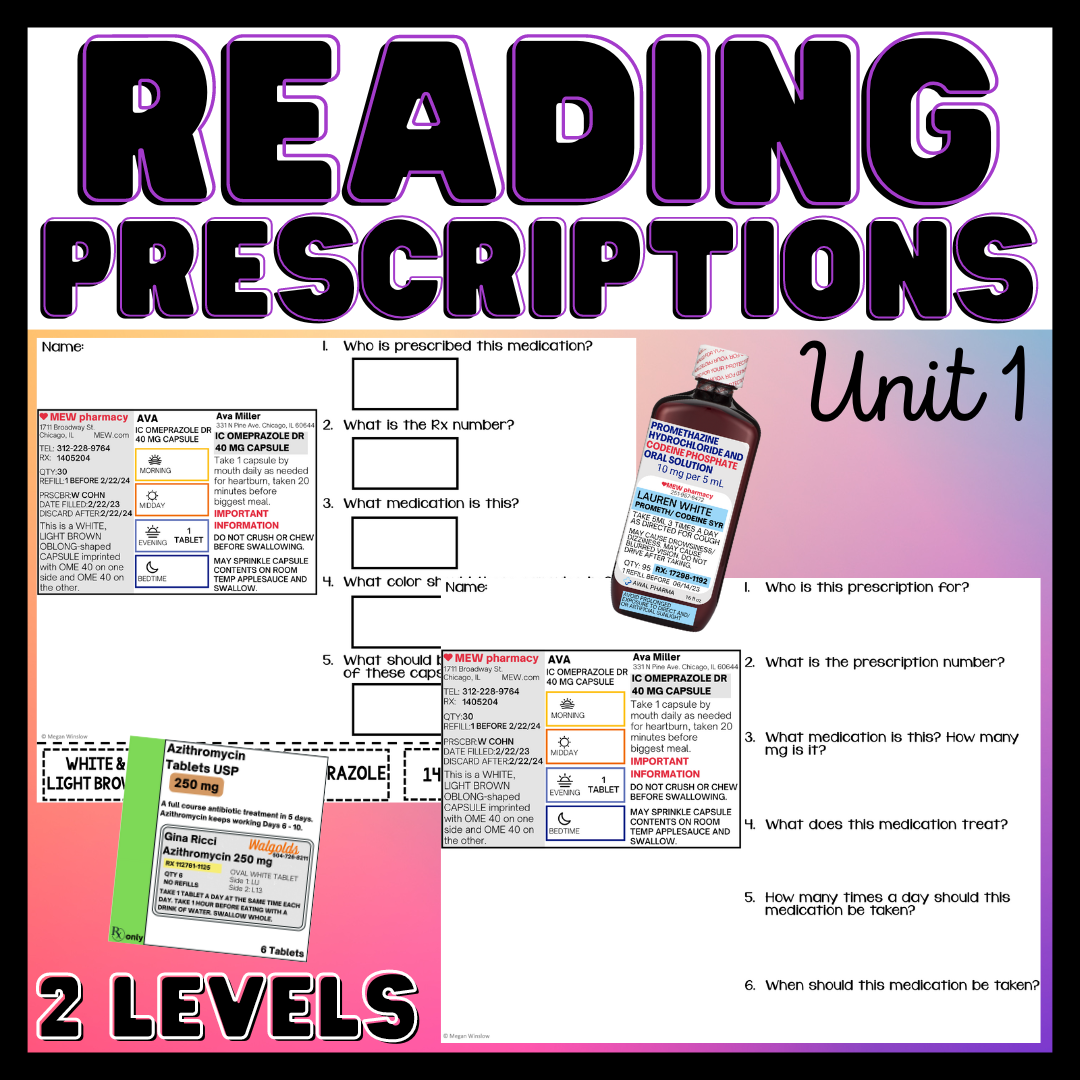 Reading Prescriptions Unit 1 Functional Reading Life Skills Medication Special Education Classful
