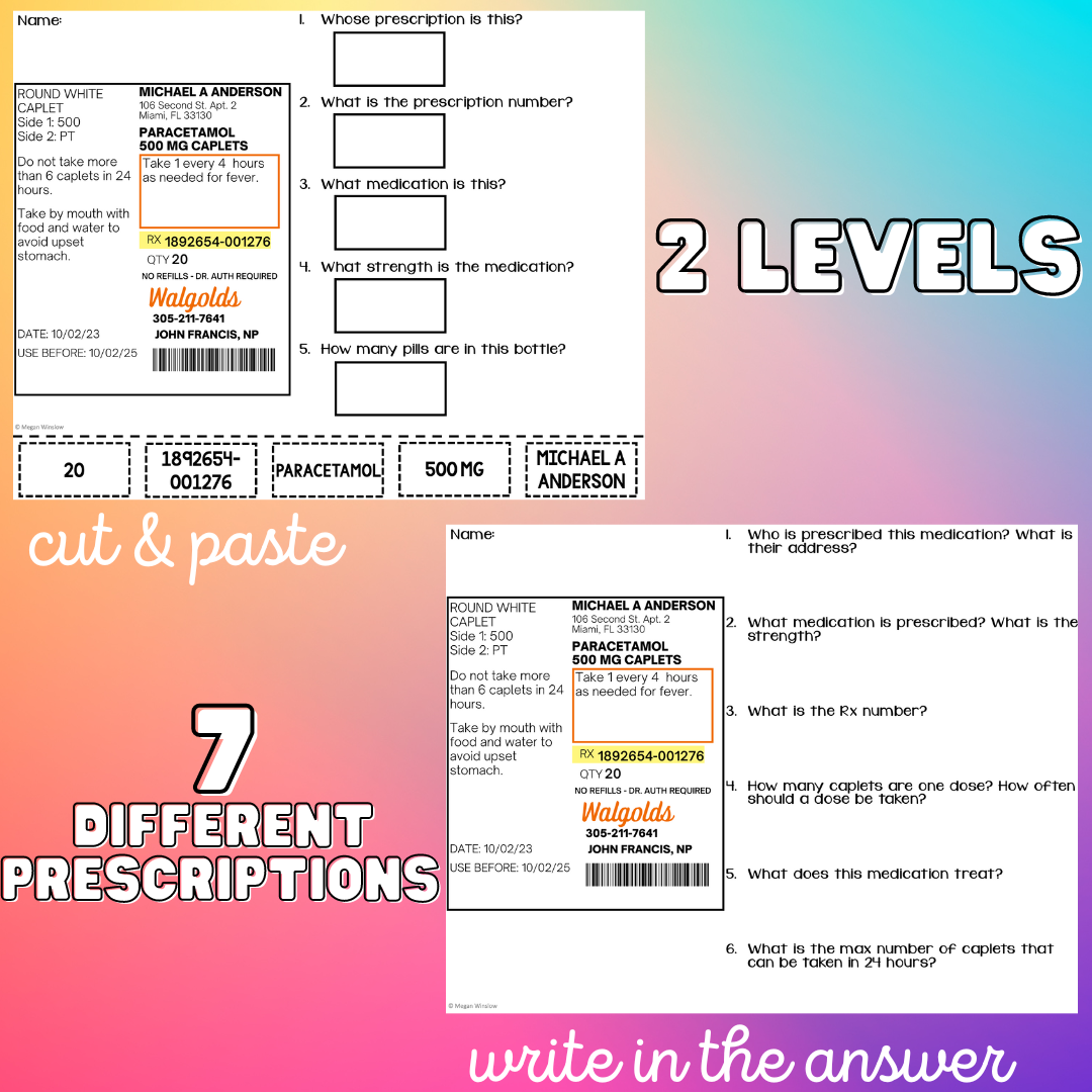 Reading Prescriptions Unit 3 Functional Reading Life Skills Medication Classful