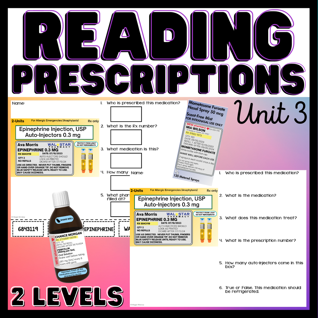 Reading Prescriptions Unit 3 Functional Reading Life Skills Medication Made By Teachers
