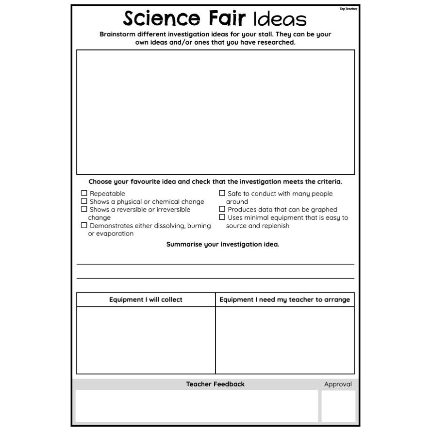Science Fair Ideas Chemical Sciences Worksheet Top Teacher