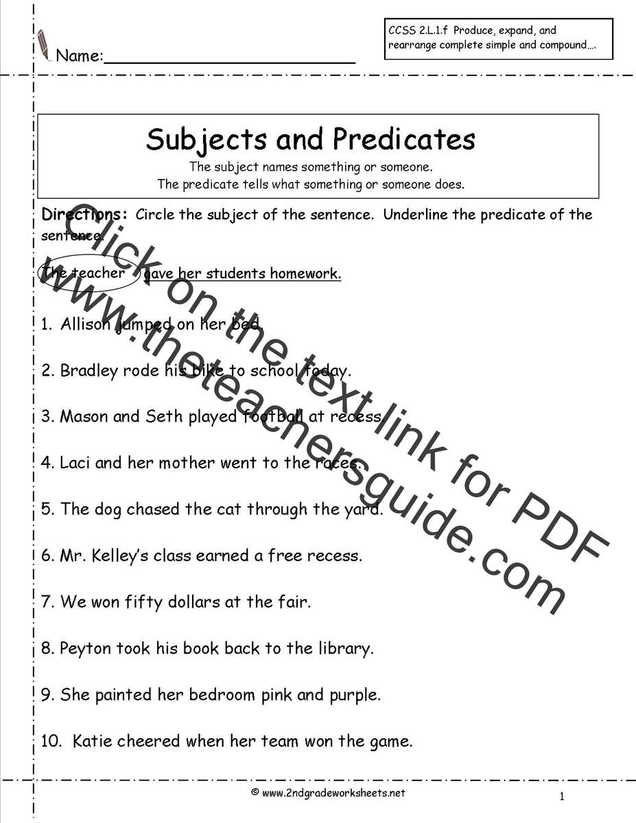 Compound Subject And Predicate Worksheet Sentence Structure Activity