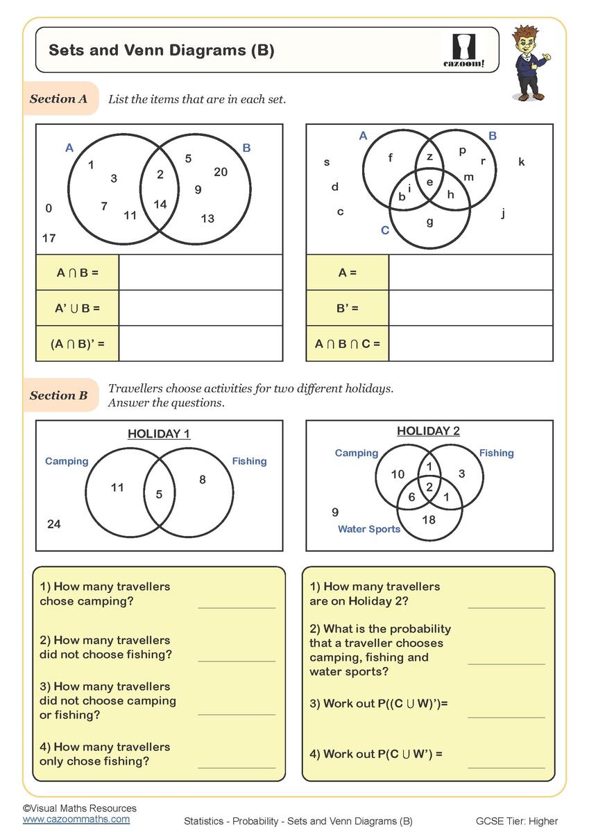 Sets And Venn Diagrams B Worksheet Printable Maths Worksheets