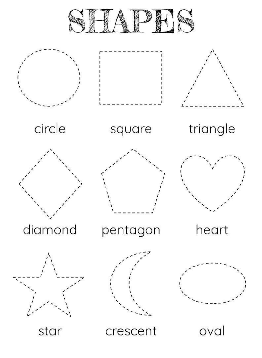 Shape Tracing Worksheet Montessori Shapes For Preschool Kindergarten PDF Etsy
