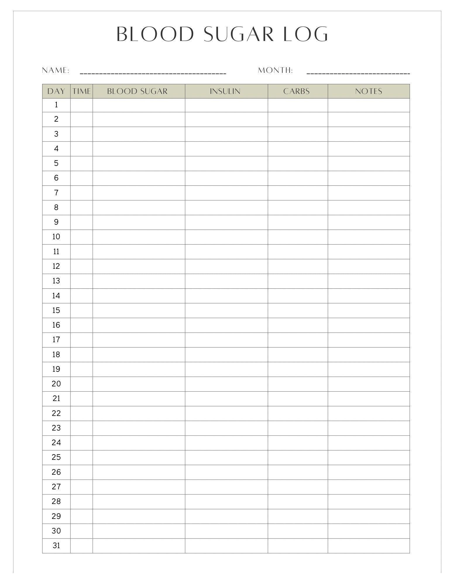 Free Diabetes Log Sheets In PDF And Word Formats