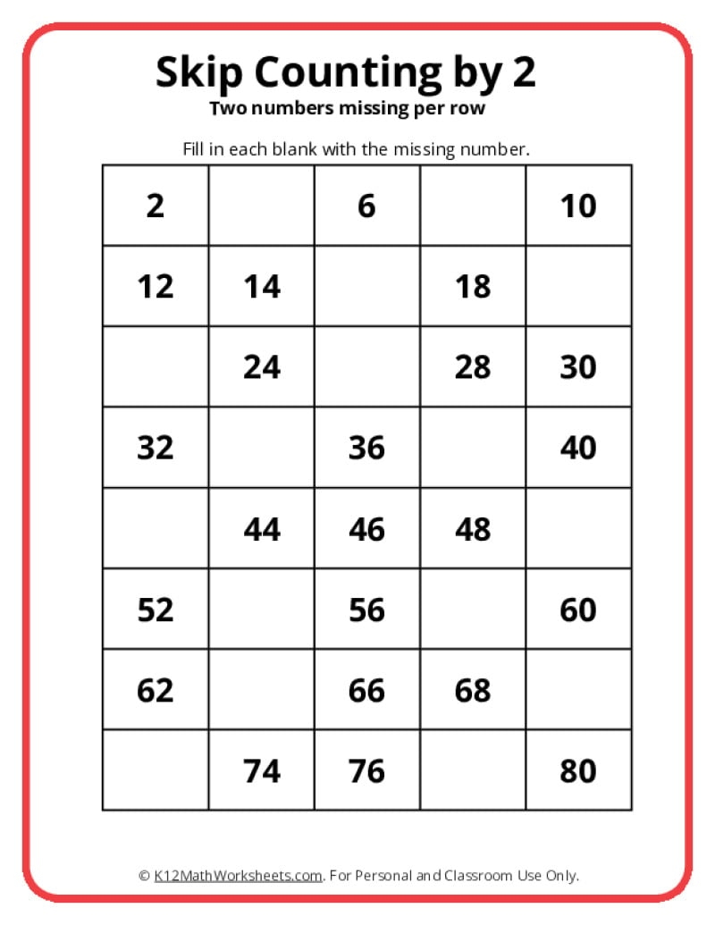 Skip Counting By 2 0 To 100 Kindergarten Skip Counting By 2 Worksheets Made By Teachers