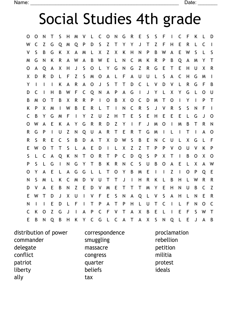 Social Studies 4th Grade Word Search WordMint