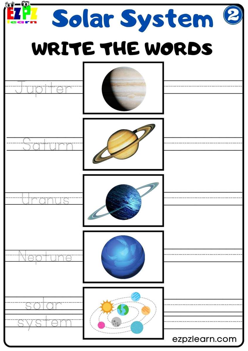 Solar System Write The Words Worksheet 2 For Kids Ezpzlearn