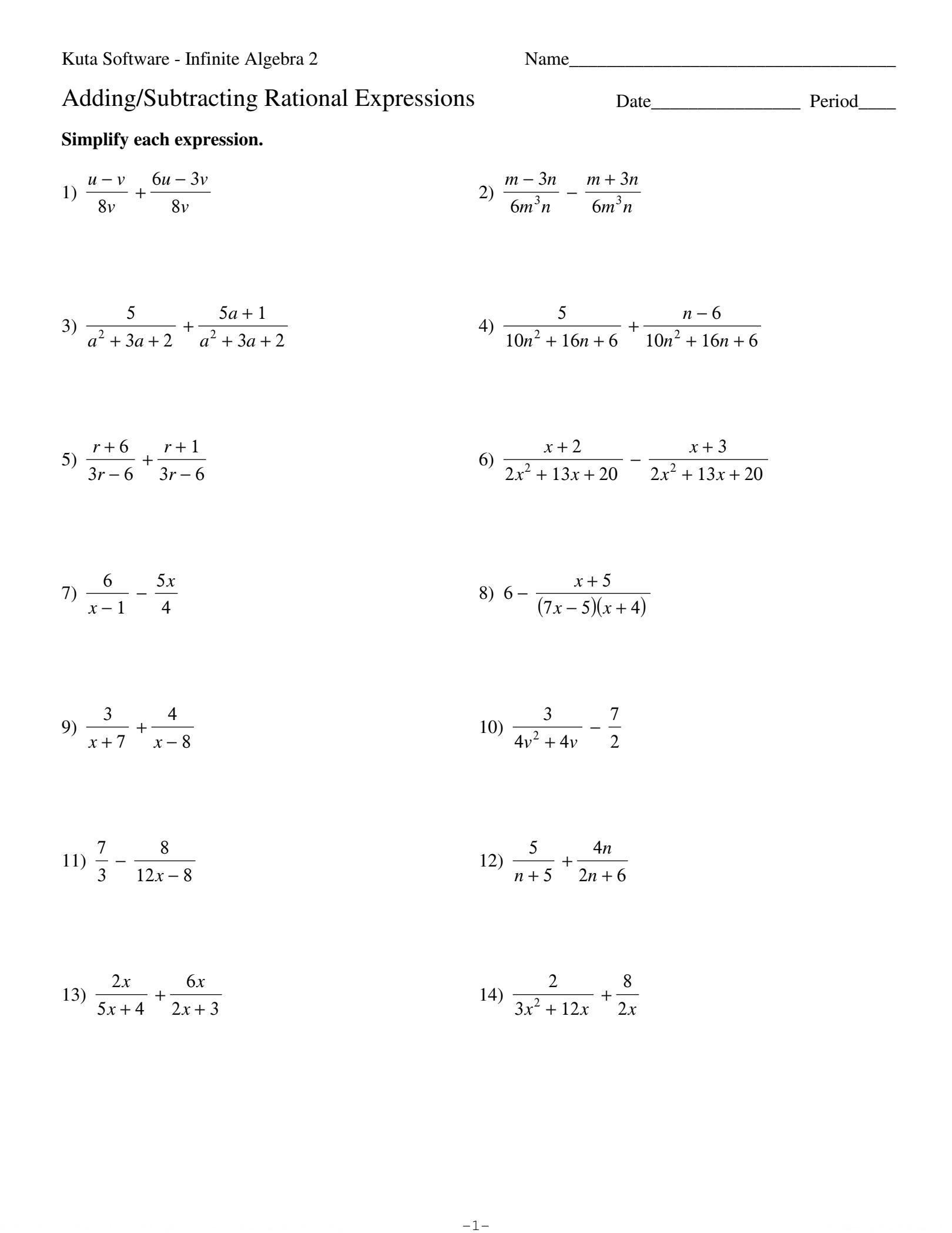 SOLUTION Adding And Subtracting Rational Expressions Studypool Worksheets Library SOLUTION Adding And Subtracting Rational Expressions Studypool Worksheets Library