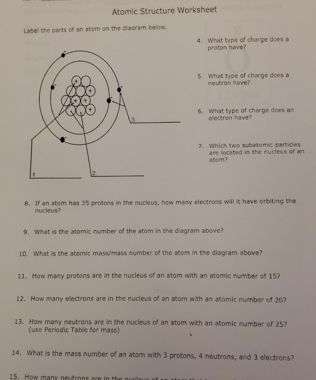 Solved Atomic Structure Worksheet Label The Parts Of An Atom Worksheets Library