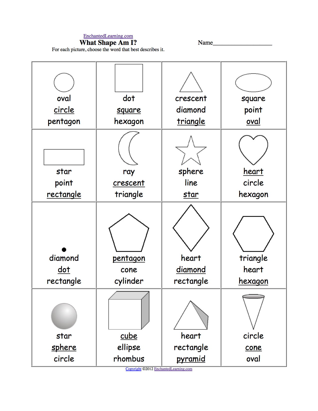 Spelling Worksheets Shapes At EnchantedLearning