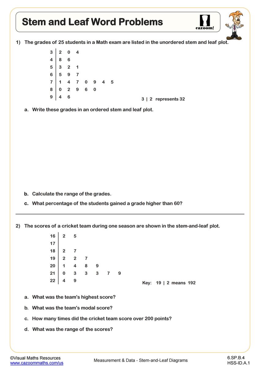 Stem And Leaf Plots B Worksheet PDF Printable Measurement Data Worksheet Cazoom Math