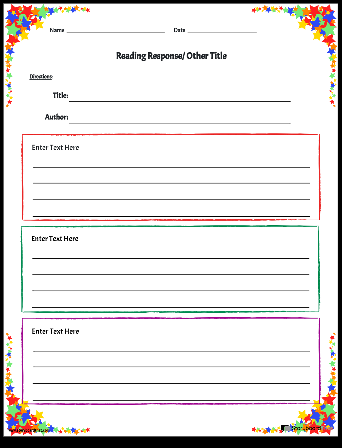 Storyboard That Reading Response Templates For Students