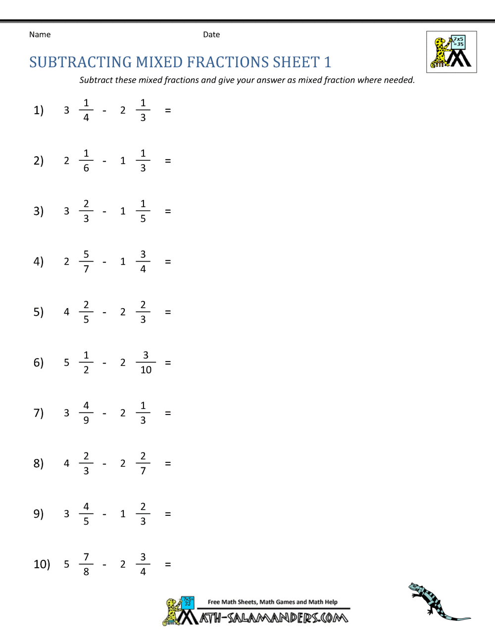 Add And Subtract Mixed Numbers Worksheet Fun And Engaging 5th Grade And 7th Grade Number Operations Worksheet Cazoom Math
