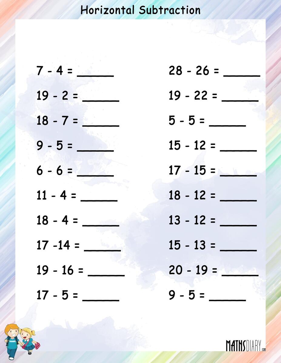 Subtracting Horizontally Horizontal Subtraction Math Worksheets MathsDiary