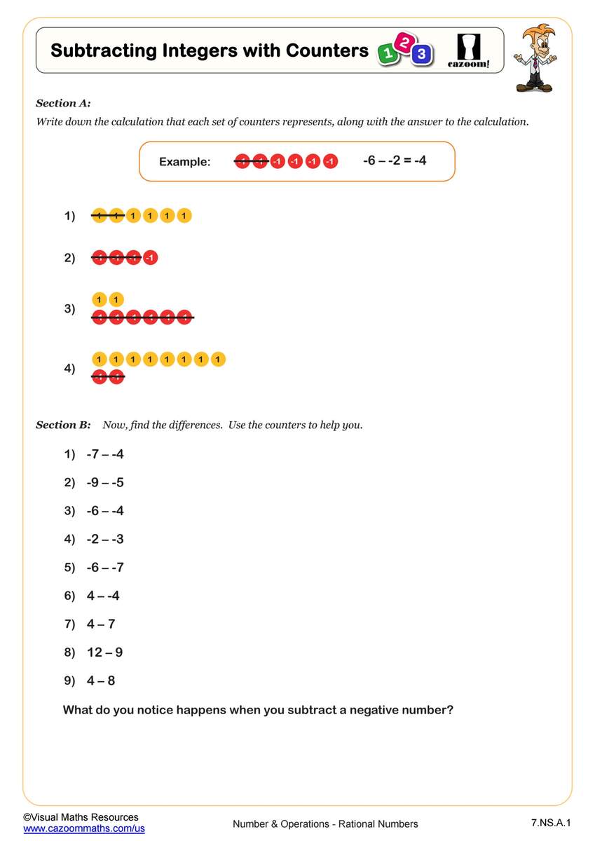Subtracting Integers With Counters Worksheet Fun And Engaging 7th Grade PDF Worksheets Cazoom Math Subtracting Integers With Counters Worksheet Fun And Engaging 7th Grade PDF Worksheets Cazoom Math