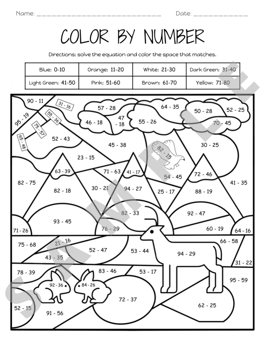 Subtracting Two Digit Numbers Without Regrouping Composing Color By Number Activity Worksheet K 5 Teachers Students Math Classful