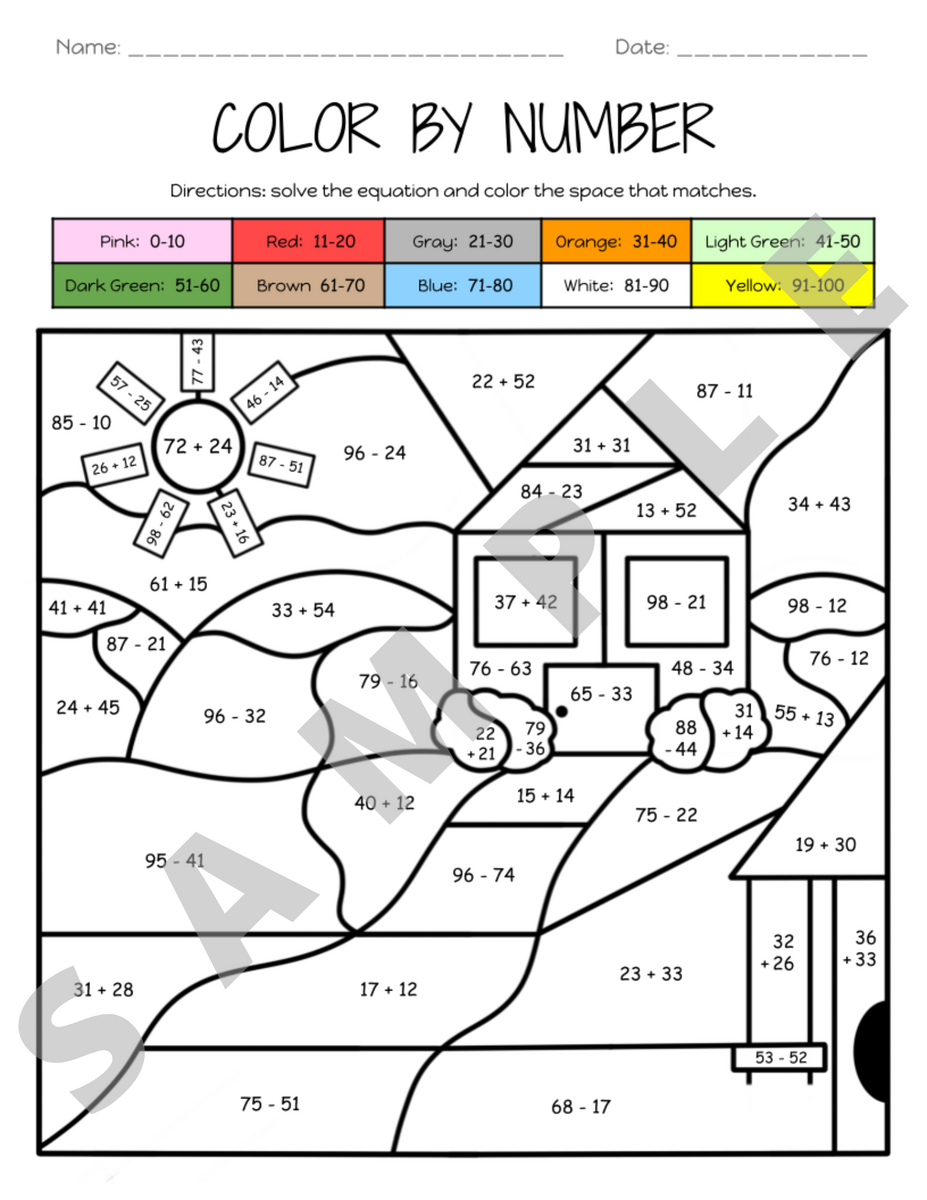 Subtracting Two Digit Numbers Without Regrouping Composing Color By Number Activity Worksheet K 5 Teachers Students Math Classful