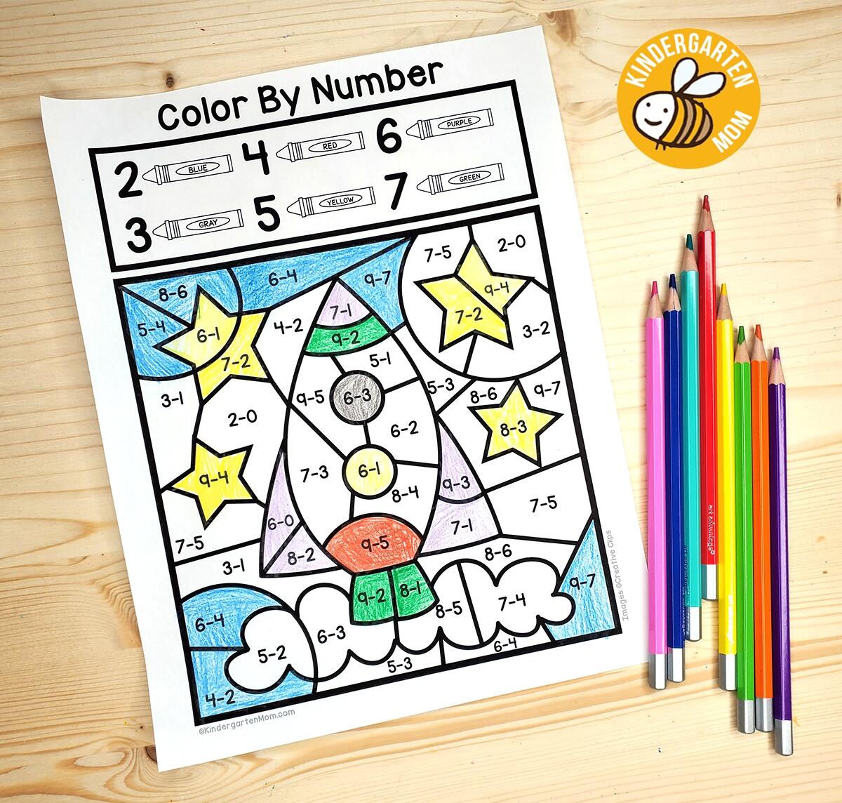 Subtraction Color By Number Worksheets Kindergarten Mom