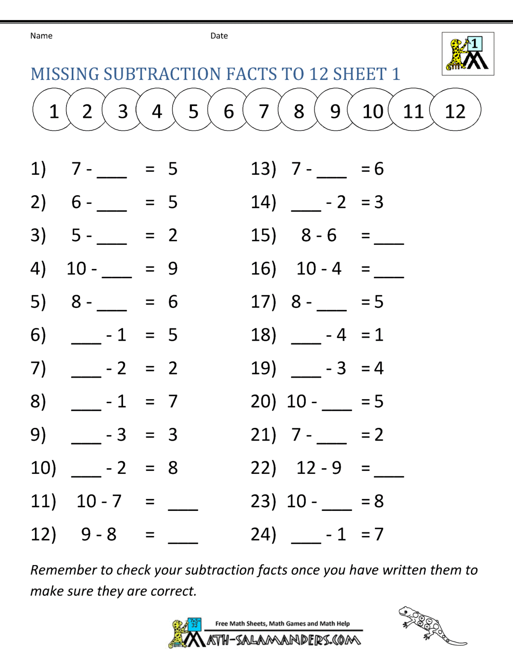 Subtraction Facts Worksheets 1st Grade Printable Single Digit Subtraction 1 To 10 Number Math Worksheets For Grade 1 2 Made By Teachers
