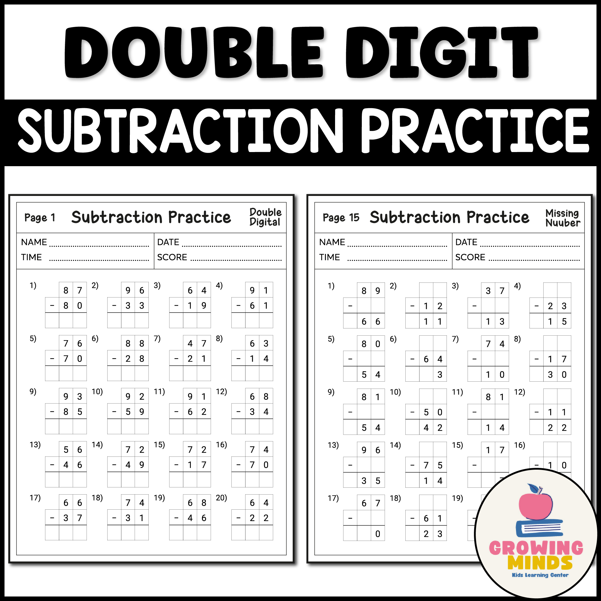 Subtraction Practice Double Digit With Missing Number Printable Math Worksheet Made By Teachers Subtraction Practice Double Digit With Missing Number Printable Math Worksheet Made By Teachers