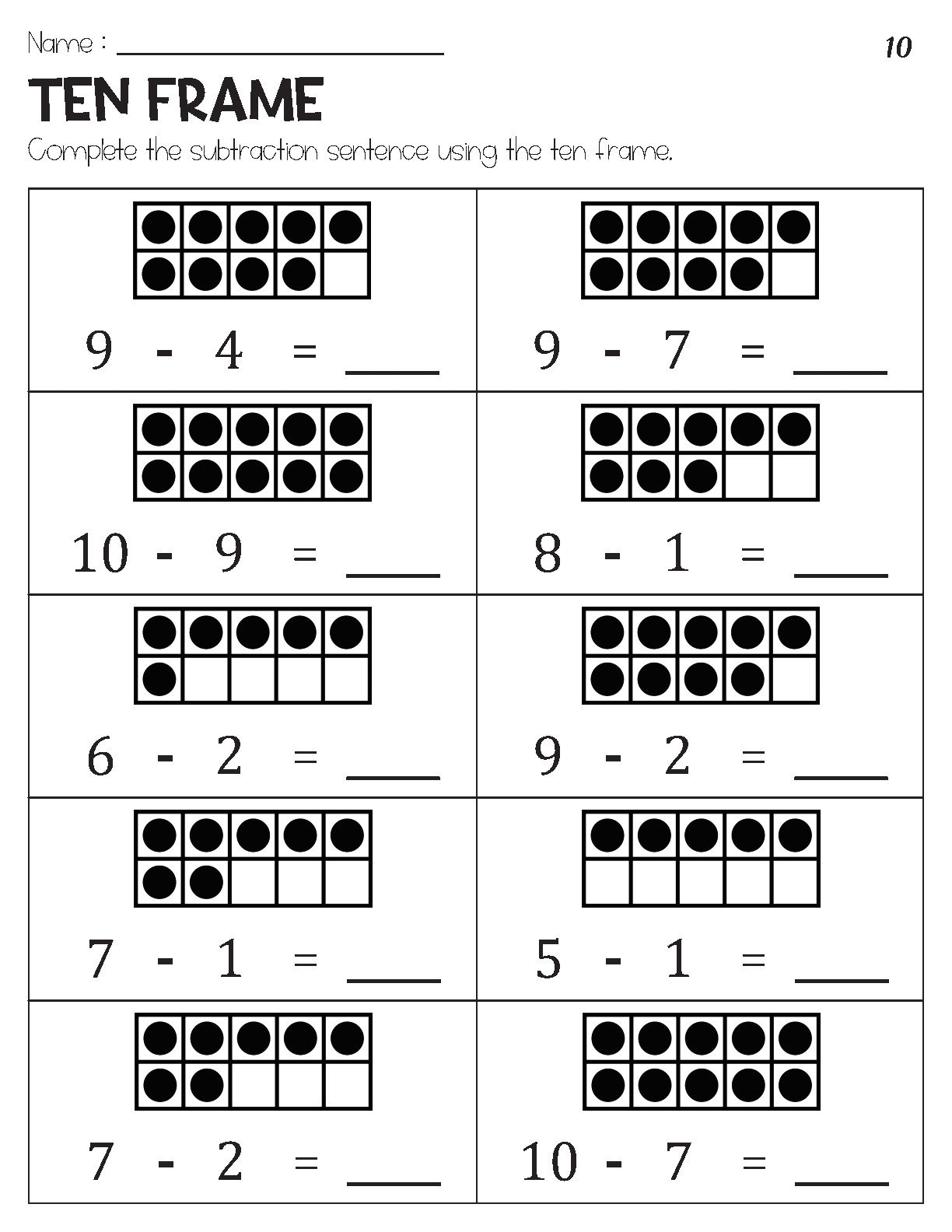 Ten Frame Worksheets Ten Frames 10 Frames Counting Addition Subtraction Even Odd Number Relationships Etc MegaWorkbook
