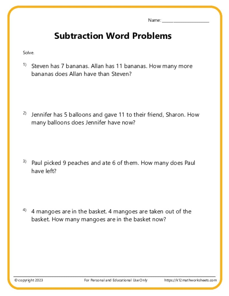 Grade 4 Addition And Subtraction Word Problems With Answer Key Grade1to6