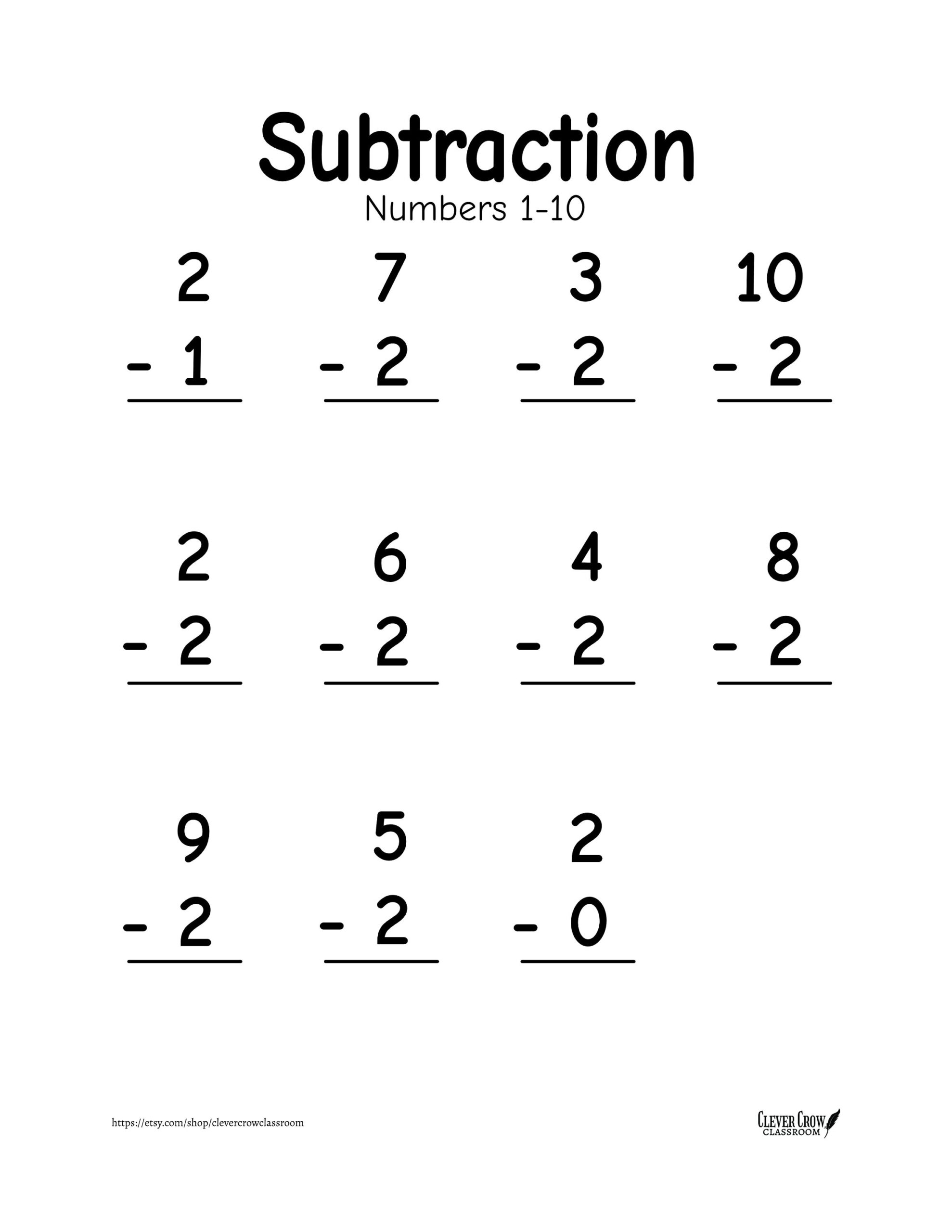 Subtraction Worksheets Numbers 1 10 Vertical Horizontal Digital Download Etsy Subtraction Worksheets Numbers 1 10 Vertical Horizontal Digital Download Etsy