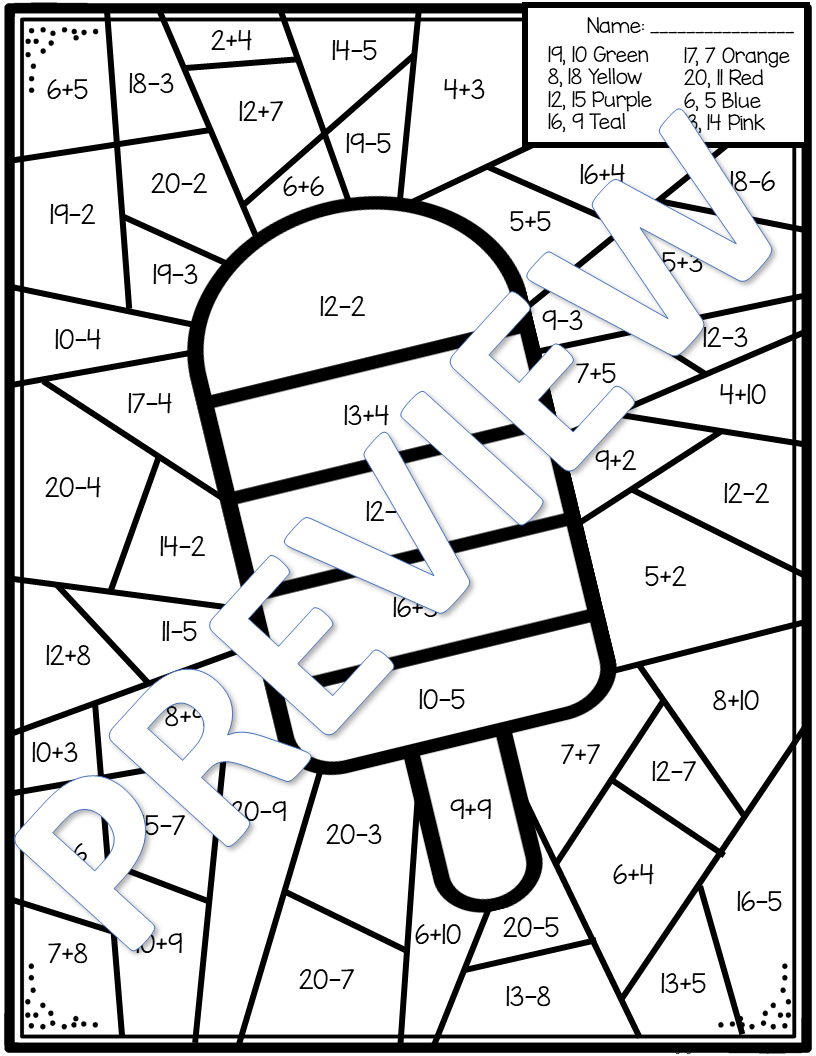 Summer Color By Number Addition And Subtraction My WordPress Addition Color By Number Printable Activities