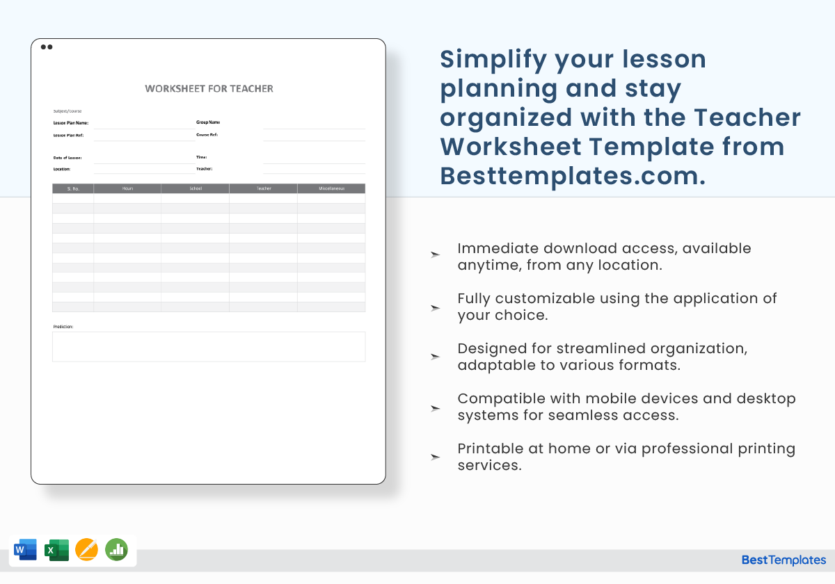 Teacher Worksheet Template In Word Excel Apple Pages Numbers