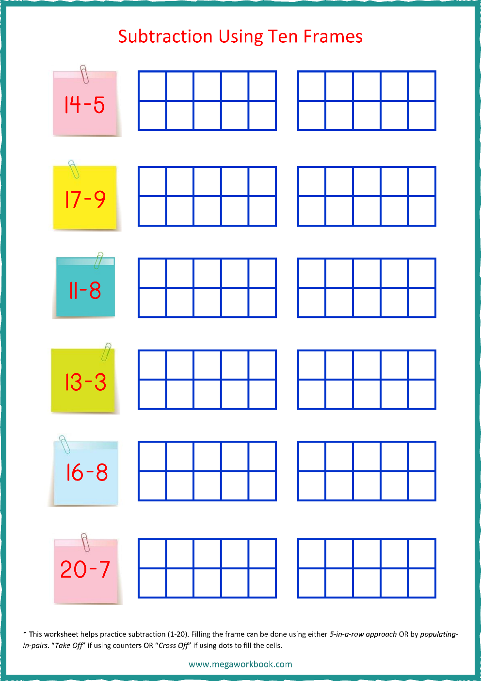 Ten Frame Worksheets Ten Frames 10 Frames Counting Addition Subtraction Even Odd Number Relationships Etc MegaWorkbook