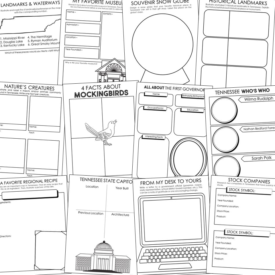Tennessee State History Research Project For Kids Printable Worksheets Homeschool Social Studies Unit Maps Study Activities Etsy