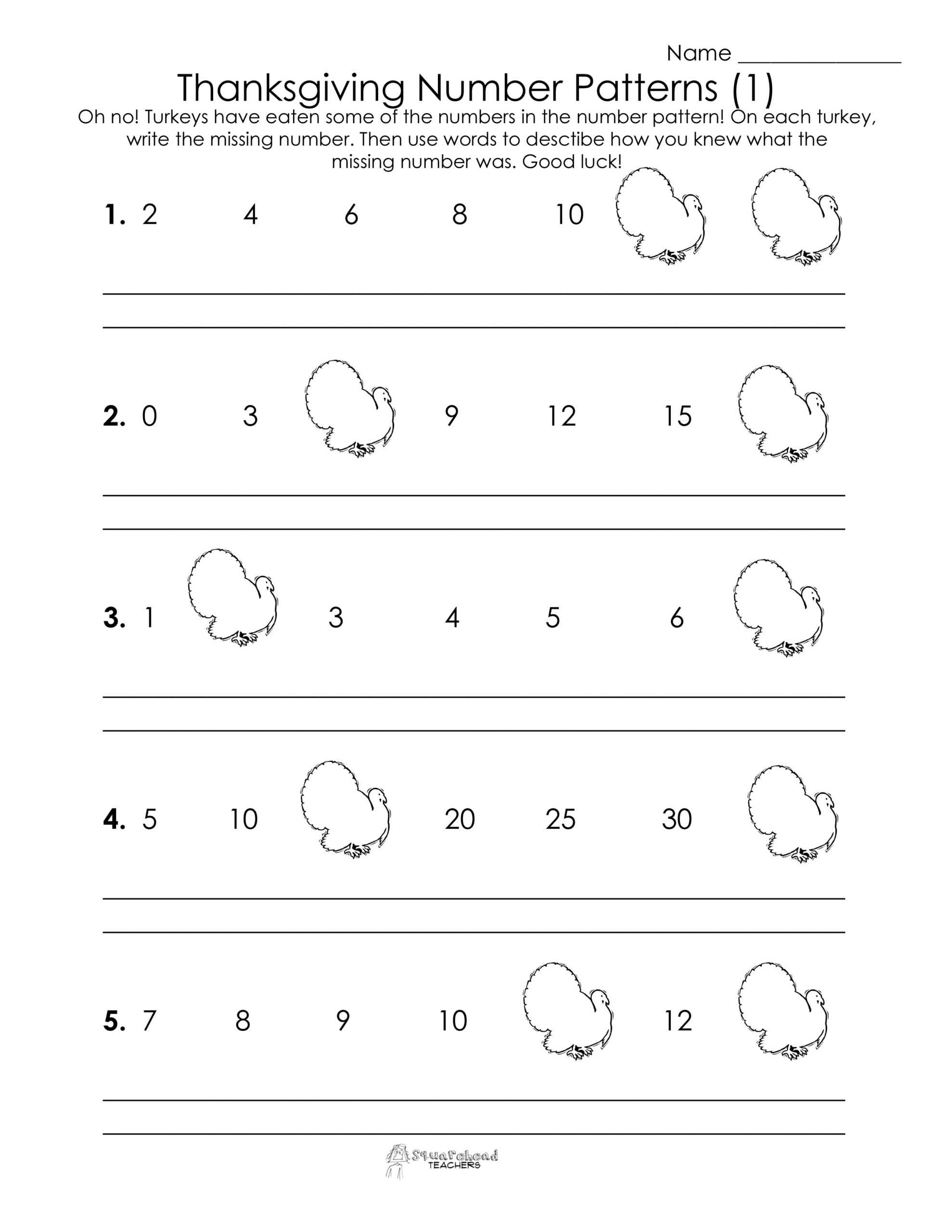 Thanksgiving Number Patterns Free Worksheets Squarehead Teachers Thanksgiving Number Patterns Free Worksheets Squarehead Teachers