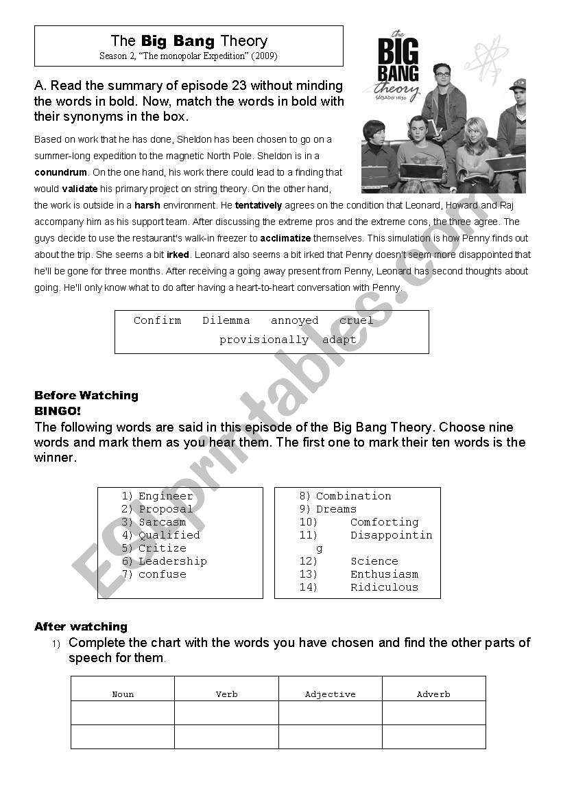 The Big Bang Theory ESL Worksheet By Allweare Worksheets Library