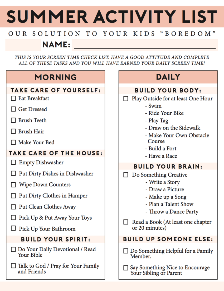 The Ultimate Summer Chores Checklist KIDS Fresh Mommy Blog