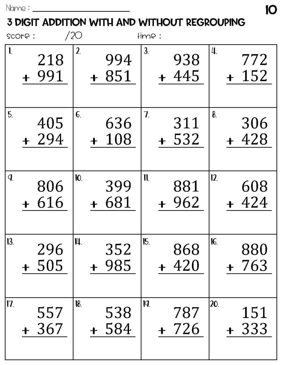Three Digit Addition With And Without Regrouping Worksheets Etsy