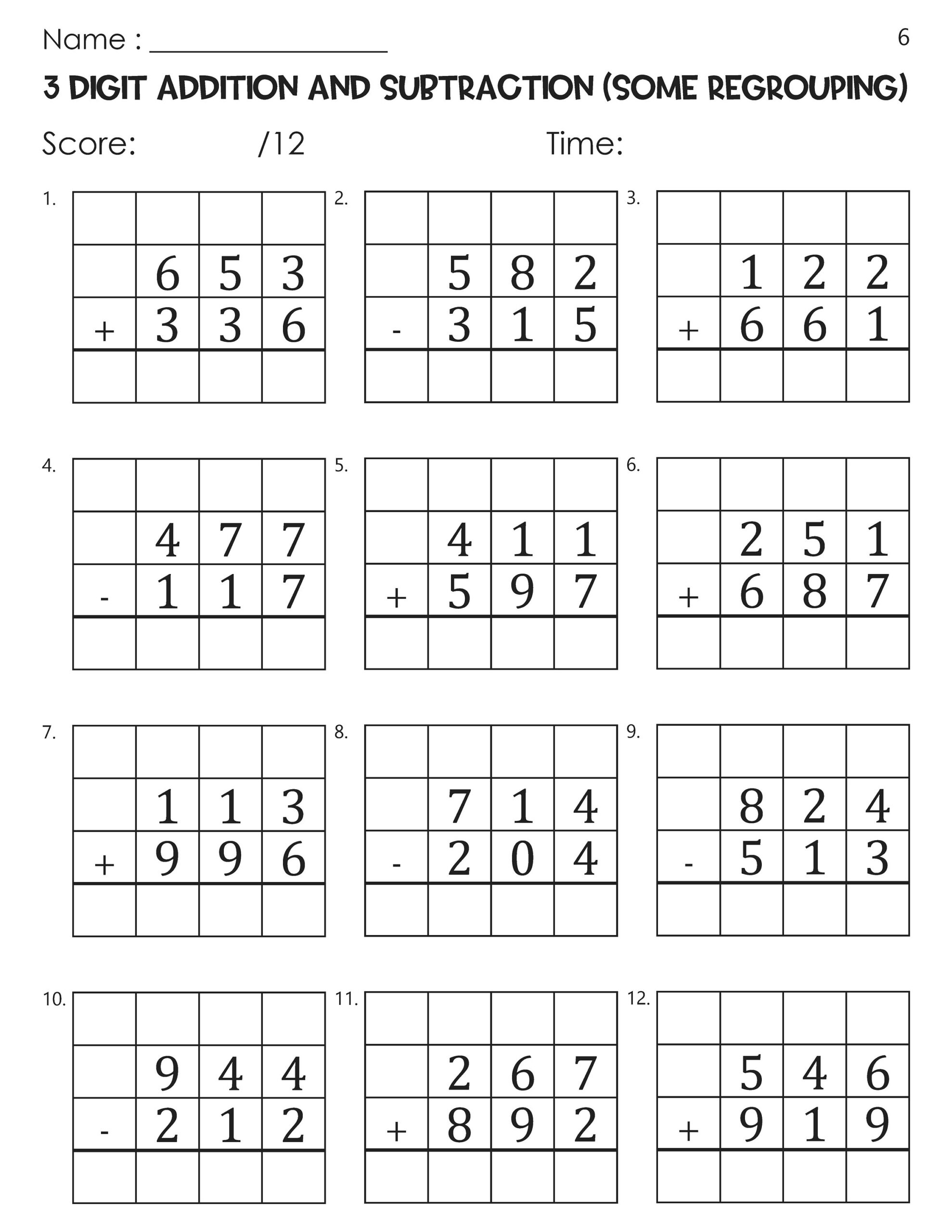 Three Digit Mixed Addition And Subtraction Some Regrouping With Grid Worksheets Etsy