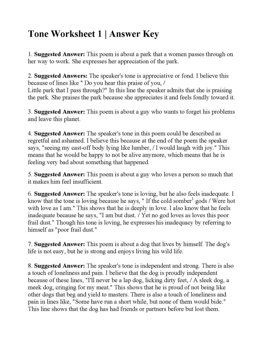 Tone Worksheet 1 Reading Activity
