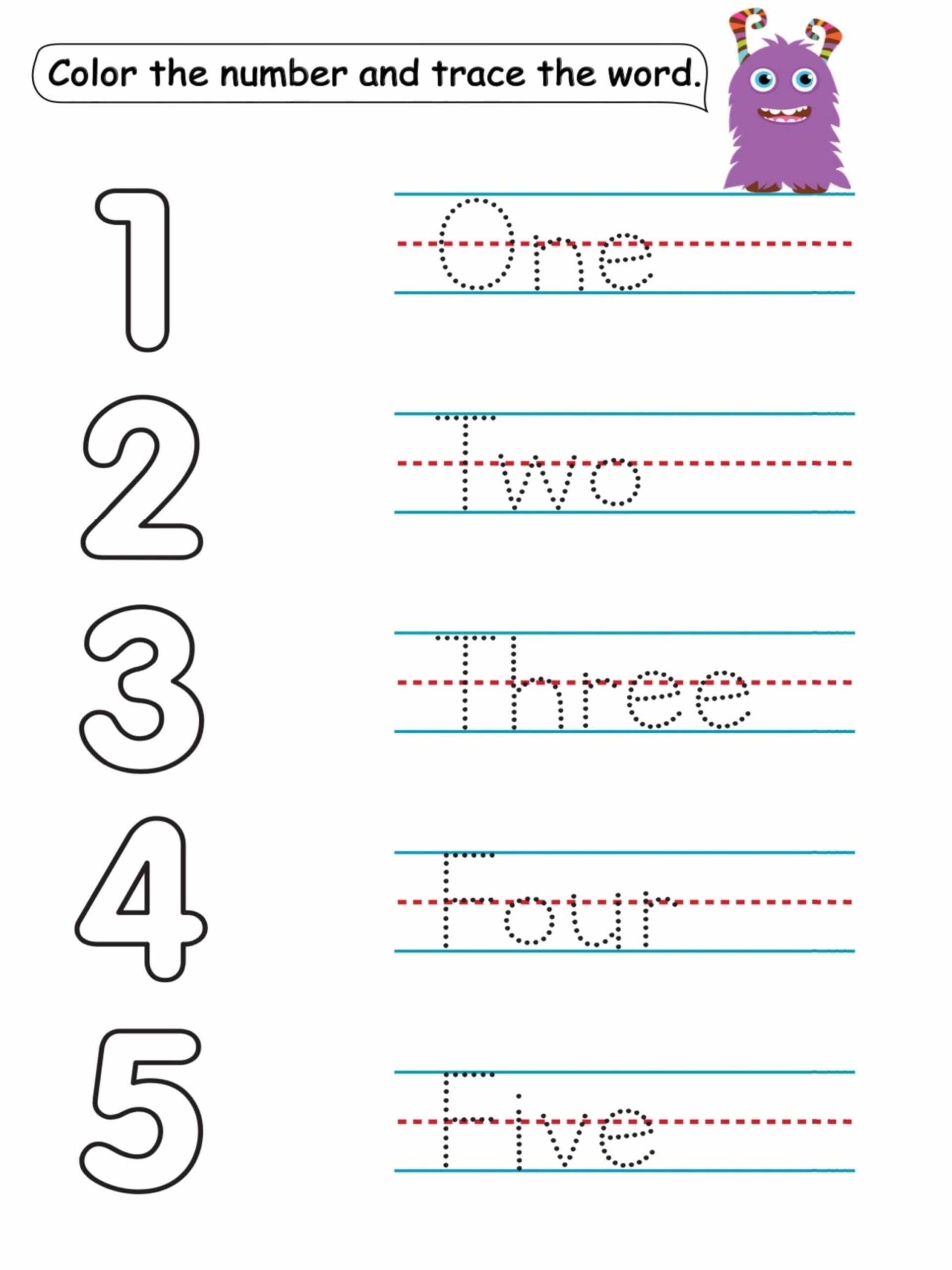 Trace And Color Numbers Worksheet Etsy