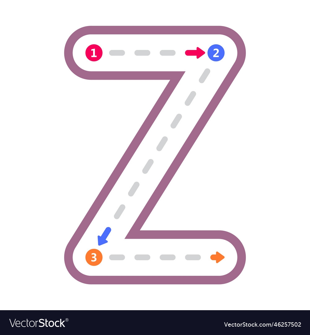 Tracing Alphabet Letter Z Uppercase Prewriting Royalty Free Vector VectorStock