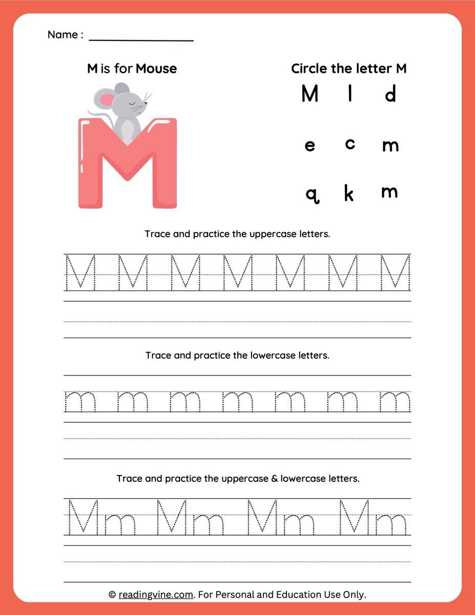 Tracing Letter M Worksheets For Preschool