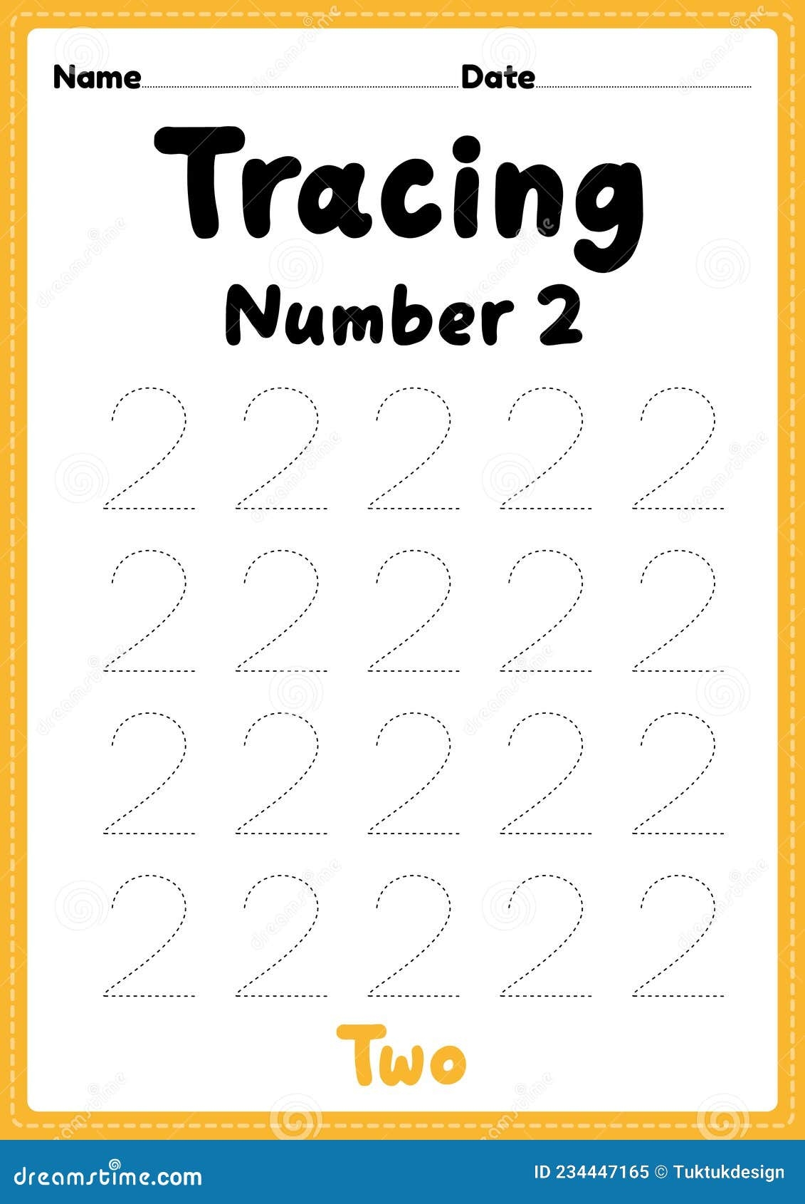 Tracing Number 2 Worksheet For Kindergarten Preschool And Montessori Kids For Learning Numbers And Handwriting Practice Stock Illustration Illustration Of Activities Kindergarten 234447165