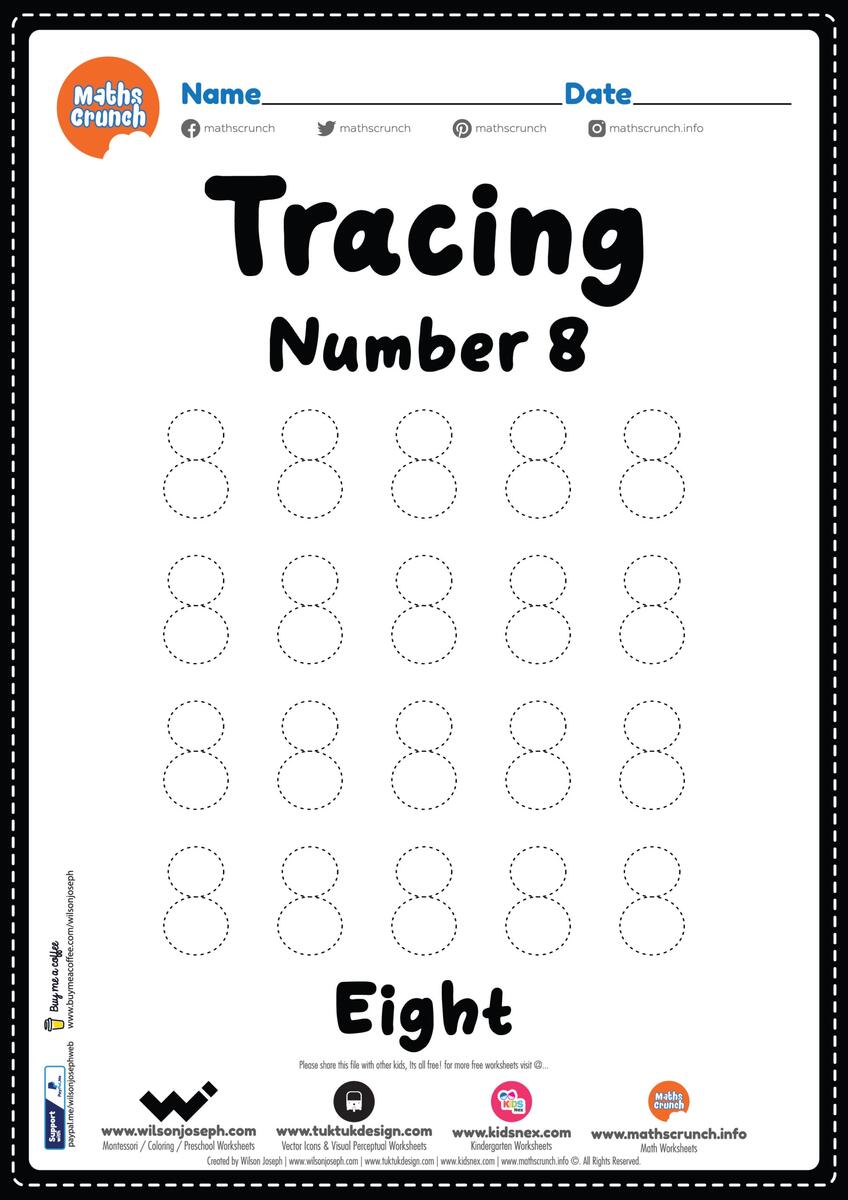 Number 8 Tracing Worksheets Free Printables Teach Prints