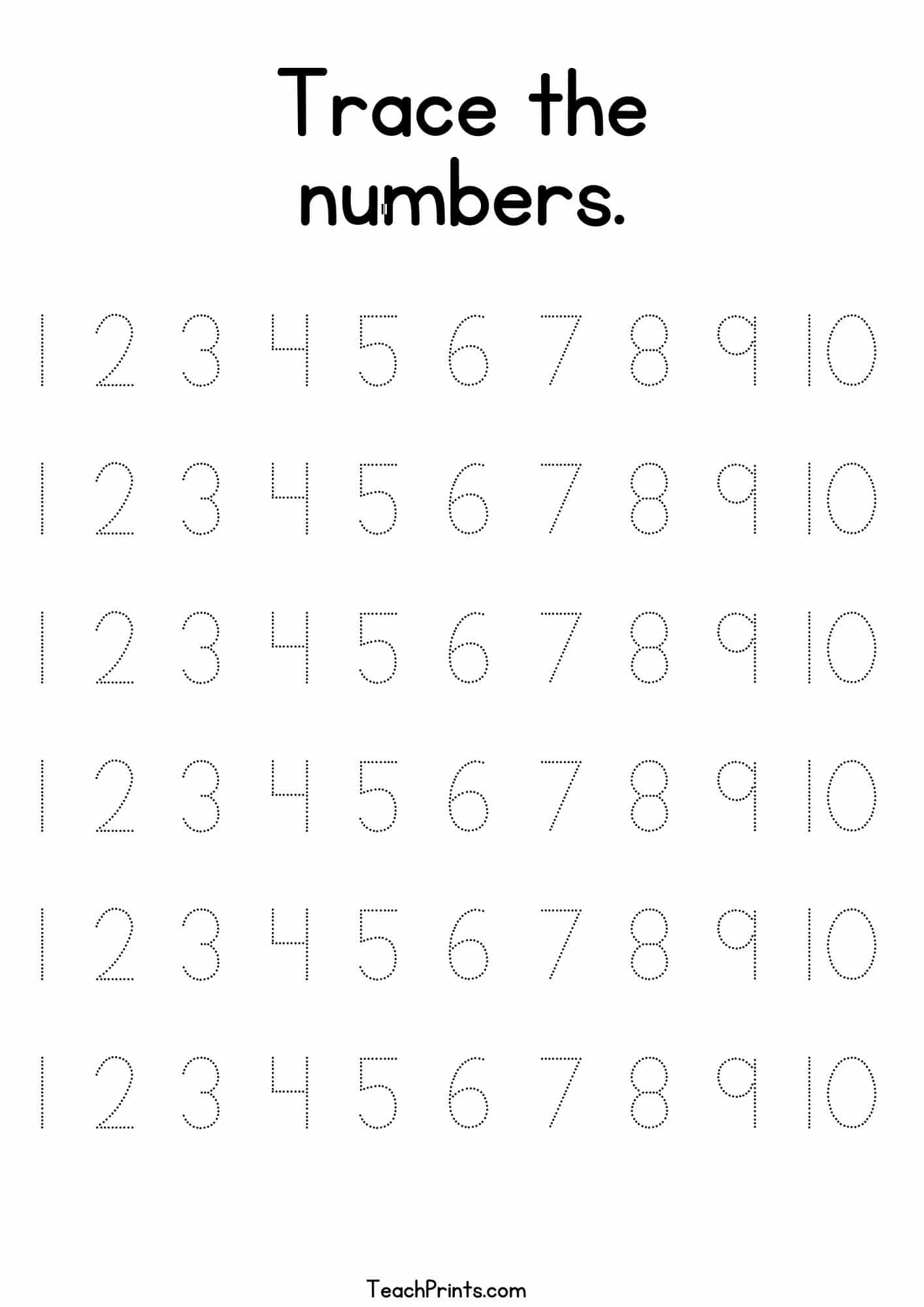 Tracing Numbers Free Worksheets