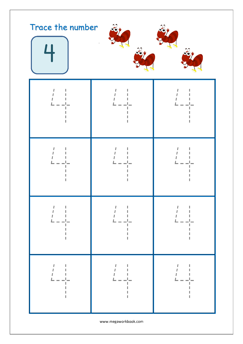 Tracing Numbers Number Tracing Worksheets Tracing Numbers 1 To 10 Number Writing Practice MegaWorkbook Number 4 Tracing Worksheets Free Printables Teach Prints