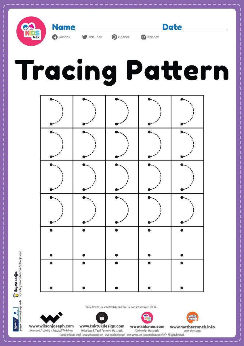 Tracing Pattern Right Curve Lines Worksheet Free Printable