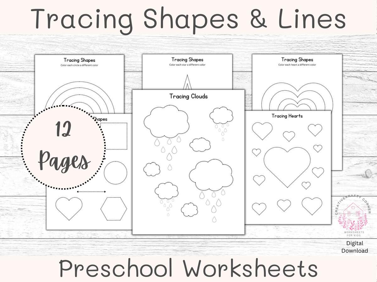 Tracing Shapes And Lines Preschool Tracing Worksheets Etsy