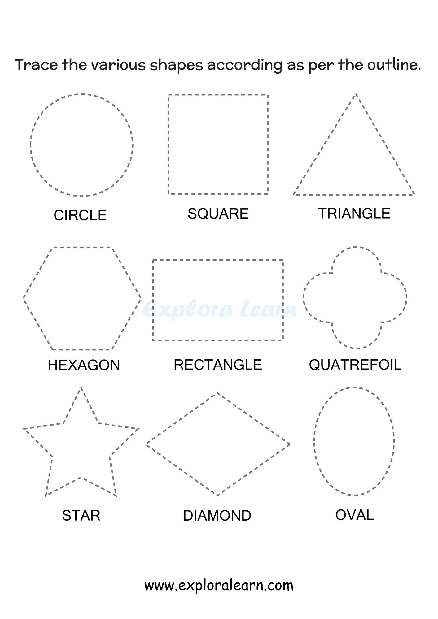 Tracing Shapes Worksheets For Preschool And Kindergarten 2 To 6 Years Kids