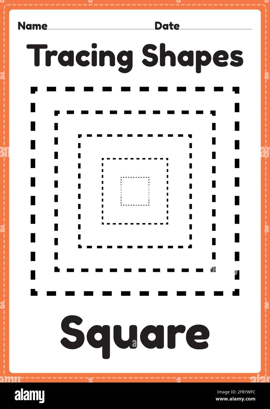 Tracing Square Shapes Worksheet For Kindergarten And Preschool Kids For Educational Activities In A Printable Illustration Stock Vector Image Art Alamy