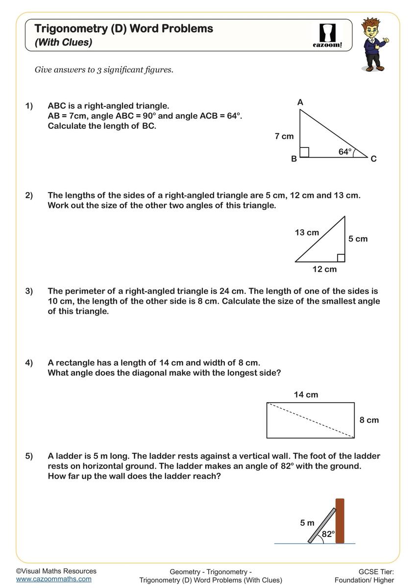 Trigonometry D Word Problems With Clues Worksheet Printable Maths Worksheets Trigonometry D Word Problems With Clues Worksheet Printable Maths Worksheets