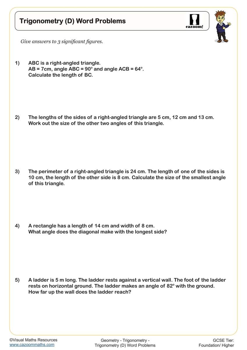 Trigonometry D Word Problems Worksheet Printable PDF Worksheets